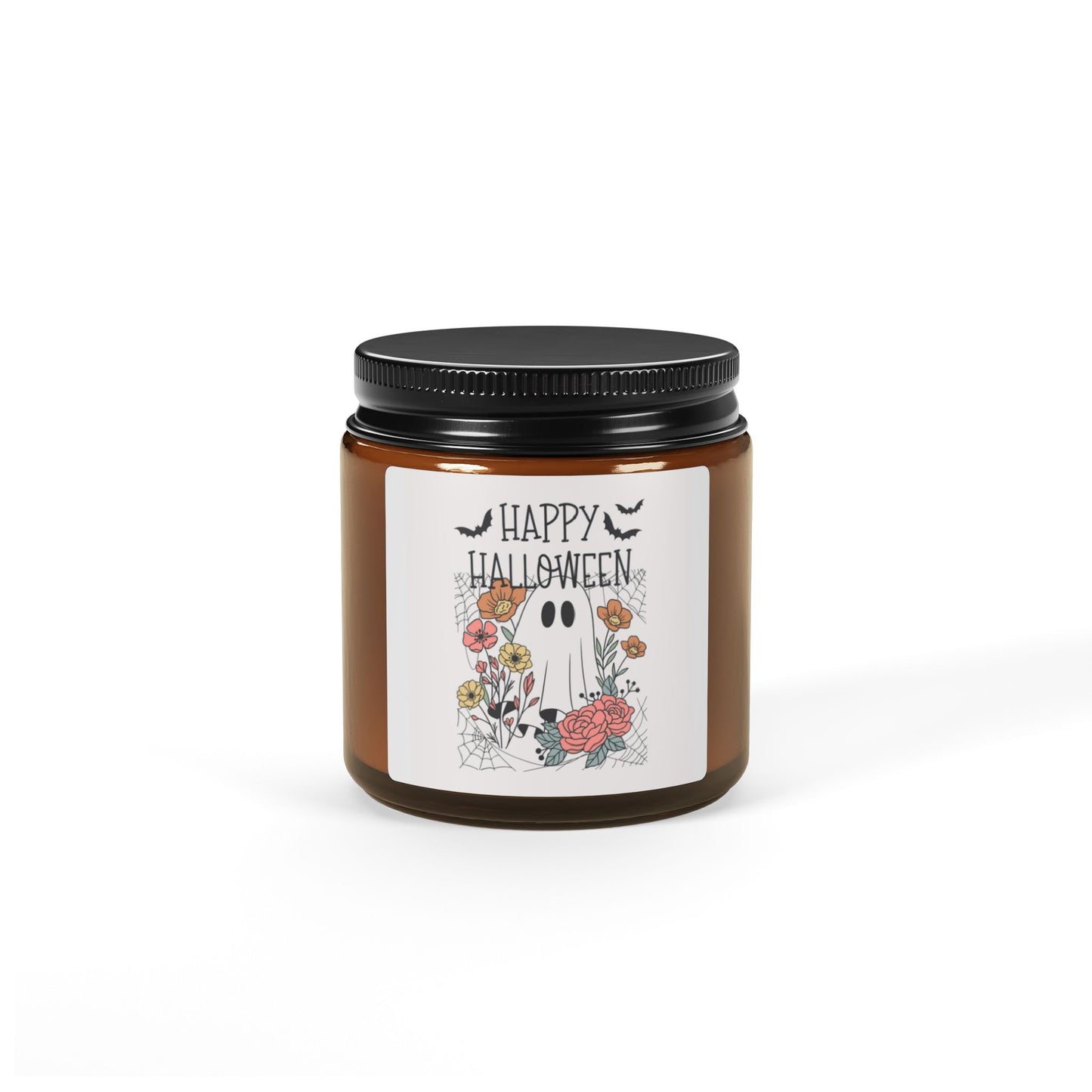 Happy Halloween Scented Soy Candle - Amber Jar, Fall Decor, Gifts for Her, Cozy Home, Halloween Party Favors, Eco-Friendly Candle